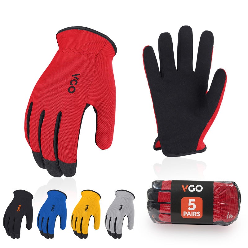 Vgo... 5-Pairs High Dexterous Safety Work Gloves For Men Women,Breathable,Light Duty Gloves,Excellent Grip,Multipurpose,Value Pack (L, 5 Colors, AL8736) - Image 1